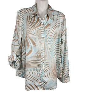 Chico's Womens Peekaboo Blind Shirt Size 1 US Medium Roll Tab Sleeve Button Teal